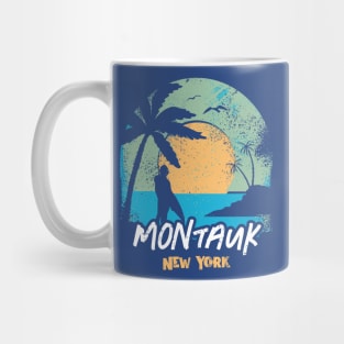 Retro Sunset Montauk New York Surfing // Retro Surfer Beach Mug